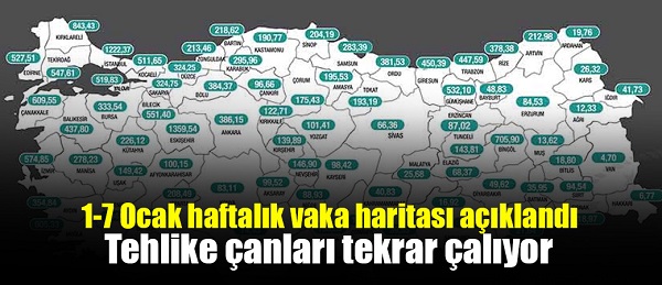 1-7 Ocak haftalık vaka haritası açıklandı, Tehlike çanları tekrar çalıyor