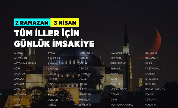 2 Ramazan – 3 Nisan imsak ve sahur vakitleri