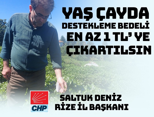 CHP Rize İl Başkanı Saltuk Deniz: “YAŞ ÇAYDA DESTEKLEME BEDELİ EN AZ 1 TL’YE ÇIKARTILSIN”