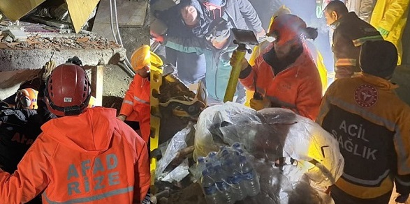 Rize AFAD ekibi 5 kişiyi enkazdan sağ salim çıkarttı