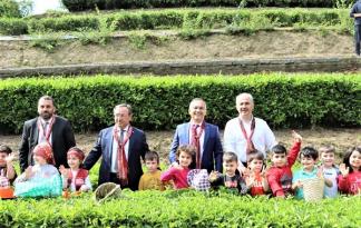 RİZE BÜROKRATLARININ ÇOCUKLARLA ÇAY HASADINDA RENKLİ GÖRÜNTÜLER